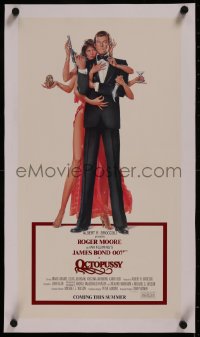 8c0139 OCTOPUSSY linen 12x22 special poster 1983 Goozee art of sexy Maud Adams & Moore as James Bond!