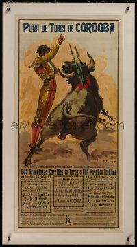 8c0140 PLAZA DE TOROS DE CORDOBA linen 21x42 Spanish special poster 1960s J. Reus bullfighting art!
