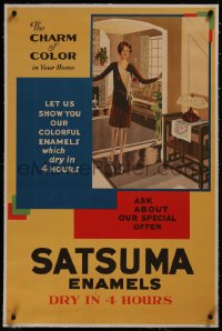 8c0125 SATSUMA ENAMELS linen 24x36 advertising poster 1930s the charm of color in your home, rare!