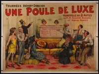 8c0005 UNE POULE DE LUXE linen 47x63 French stage poster 1905 Galice art of prostitutes in bath, rare!