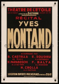 8c0118 YVES MONTAND linen 15x23 French music poster 1950s performing live at the Theatre de L'Etoile!