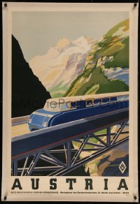 8c0142 AUSTRIA linen 25x38 Austrian travel poster 1930s Erich von Wunschheim art of train, rare!