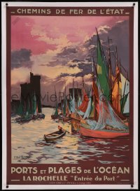 8c0145 CHEMINS DE FER DE L'ETAT linen 30x41 French travel poster 1925 E. Paul Champseix art of boats!