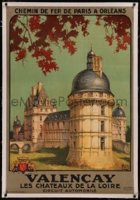8c0152 VALENCAY linen 28x41 French travel poster 1926 Alo art of the Chateaux de Valencay, very rare!