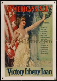 8c0155 AMERICANS ALL linen 27x40 WWI war poster 1919 wonderful Howard Chandler Christy patriotic art!