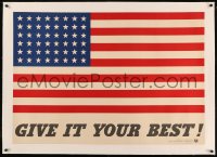 8c0163 GIVE IT YOUR BEST! linen 28x40 WWII war poster 1942 Coiner American flag with 48 stars!