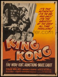 8d0194 KING KONG 30x40 R1956 art of the giant ape carrying Fay Wray on Empire State Building, rare!
