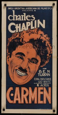 8d0041 BURLESQUE ON CARMEN Argentinean R1920s different art of smiling Charlie Chaplin, ultra rare!