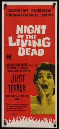 8d0040 NIGHT OF THE LIVING DEAD Aust daybill 1972 different image, Just Terror tagline, very rare!