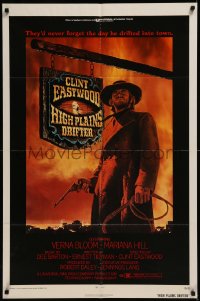 8d0213 HIGH PLAINS DRIFTER 1sh 1973 classic Lesser art of Clint Eastwood holding gun & whip!