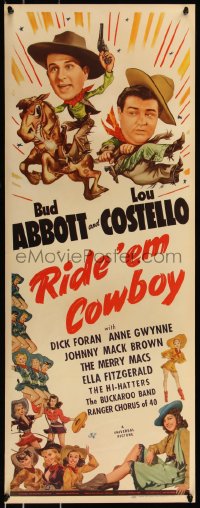 8d0079 RIDE 'EM COWBOY insert 1942 wacky art of Bud Abbott & Lou Costello with sexy girls, rare!