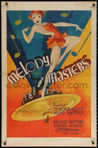 8d0219 MELODY MASTERS 1sh 1933 Vitaphone short subject, great deco art of sexy dancer & band!