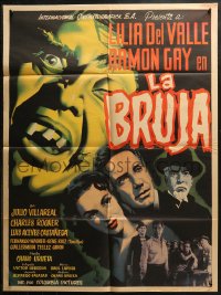 8d0156 LA BRUJA Mexican poster 1954 different close-up art of deformed monster + top cast members!
