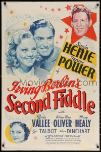 8d0225 SECOND FIDDLE 1sh 1939 litho art of ice skater Sonja Henie, Tyrone Power & Rudy Vallee!