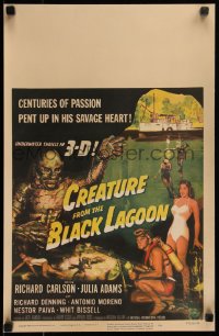 8d0106 CREATURE FROM THE BLACK LAGOON 3D WC 1954 great art of savage monster, Julia Adams & divers!