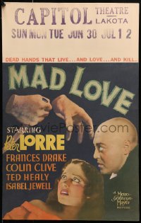 8d0113 MAD LOVE pressbook cover 1935 Peter Lorre has transplanted dead hands that live, love & kill!