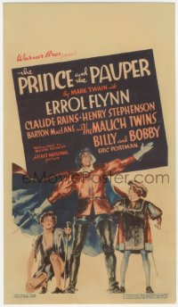 8d0146 PRINCE & THE PAUPER mini WC 1937 great artwork of Errol Flynn with the Mauch Twins!