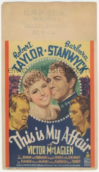 8d0149 THIS IS MY AFFAIR mini WC 1937 Barbara Stanwyck, Robert Taylor, McLaglen, Donlevy, rare!