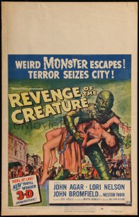 8d0110 REVENGE OF THE CREATURE 3D WC 1955 wonderful Reynold Brown art of monster holding girl!