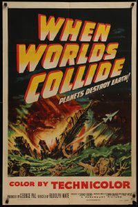 8d0231 WHEN WORLDS COLLIDE 1sh 1951 George Pal classic, best art of Earth skyscapers flooded!