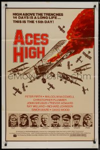 8f0491 ACES HIGH 1sh 1977 Malcolm McDowell, really cool WWI airplane dogfight art!
