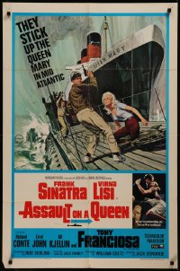 8f0513 ASSAULT ON A QUEEN 1sh 1966 art of Frank Sinatra & sexy Virna Lisi on submarine deck!