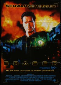 8f0144 ERASER Aust 1sh 1996 cool image of Arnold Schwarzenegger with two giant guns!