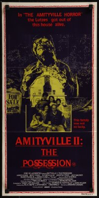 8f0180 AMITYVILLE II Aust daybill 1983 The Possession, creepy horror image!