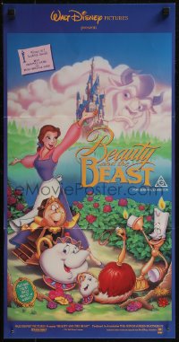8f0194 BEAUTY & THE BEAST Aust daybill 1992 Walt Disney cartoon classic, cool art of cast!