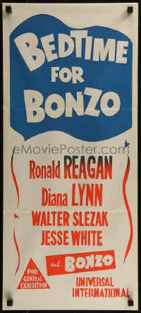 8f0196 BEDTIME FOR BONZO Aust daybill R1960s Ronald Reagan & Diana Lynn, colorful!