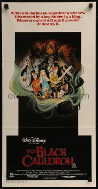 8f0203 BLACK CAULDRON Aust daybill 1985 first Walt Disney CG, cool fantasy art by Paul Wenzel!
