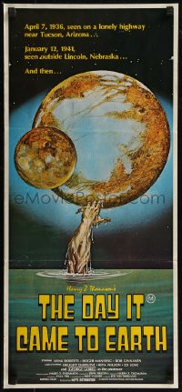 8f0230 DAY IT CAME TO EARTH Aust daybill 1977 cool artwork of monster arm grabbing the planet!