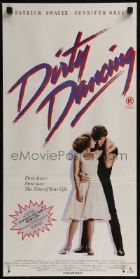 8f0237 DIRTY DANCING Aust daybill 1988 classic image of Patrick Swayze & Jennifer Grey in embrace!