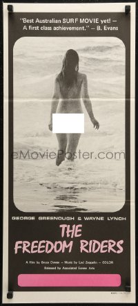 8f0264 FREEDOM RIDERS Aust daybill 1972 completely naked Aussie surfer girl, black design!