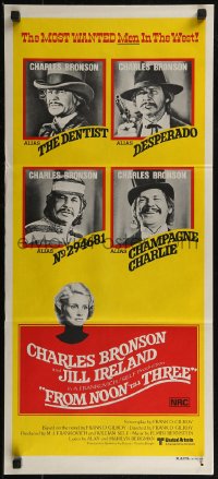 8f0267 FROM NOON TILL THREE Aust daybill 1976 4 great images of wanted Charles Bronson!