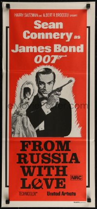 8f0268 FROM RUSSIA WITH LOVE Aust daybill R1970s Connery is the unkillable James Bond 007, different!