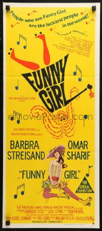 8f0270 FUNNY GIRL Aust daybill 1969 hand litho of Barbra Streisand, directed by William Wyler!