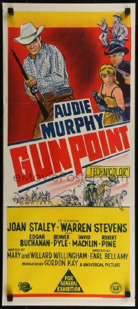 8f0281 GUNPOINT Aust daybill 1966 different artwork of cowboy Audie Murphy with rifle!