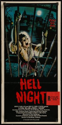 8f0285 HELL NIGHT Aust daybill 1983 artwork of Linda Blair trying to escape haunted house by Jarvis!