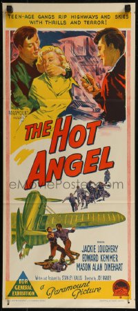 8f0288 HOT ANGEL Aust daybill 1958 Richardson Studio artwork of teenage hot rod rebel gangs!