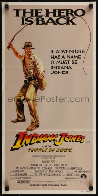 8f0298 INDIANA JONES & THE TEMPLE OF DOOM Aust daybill 1984 art of Harrison Ford, the hero is back!