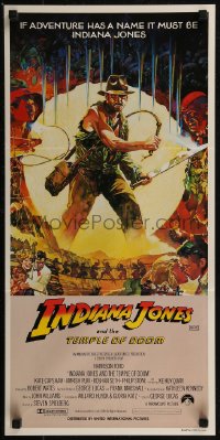 8f0299 INDIANA JONES & THE TEMPLE OF DOOM Aust daybill 1984 montage art of Harrison Ford by Vaughan!