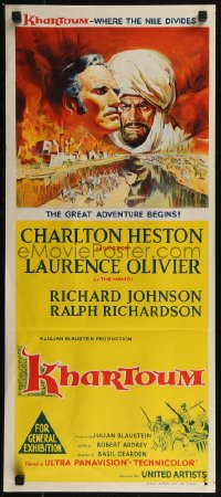 8f0307 KHARTOUM Aust daybill 1966 different art of Charlton Heston & Laurence Olivier!