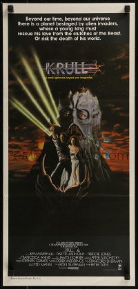 8f0313 KRULL Aust daybill 1983 fantasy art of Ken Marshall & Lysette Anthony in monster's hand!