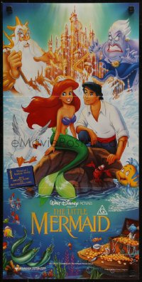 8f0321 LITTLE MERMAID Aust daybill 1990 great image of Ariel & cast, Disney underwater cartoon!