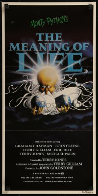 8f0333 MONTY PYTHON'S THE MEANING OF LIFE Aust daybill 1983 wacky art of God creating Earth!