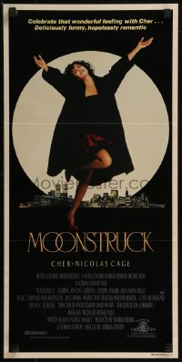 8f0335 MOONSTRUCK Aust daybill 1987 Cher in front of New York City skyline, Norman Jewison!