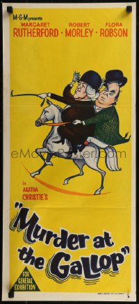 8f0338 MURDER AT THE GALLOP Aust daybill 1963 wacky art of English detective Margaret Rutherford!