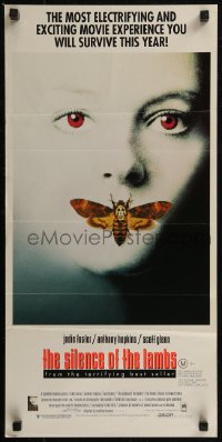 8f0409 SILENCE OF THE LAMBS Aust daybill 1991 Anthony Hopkins, great image of Jodie Foster w/moth!