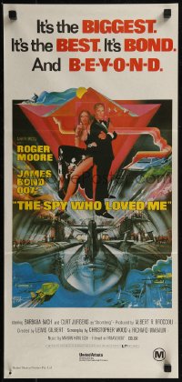 8f0421 SPY WHO LOVED ME Aust daybill R1980s great art of Roger Moore as James Bond 007 by Bob Peak!